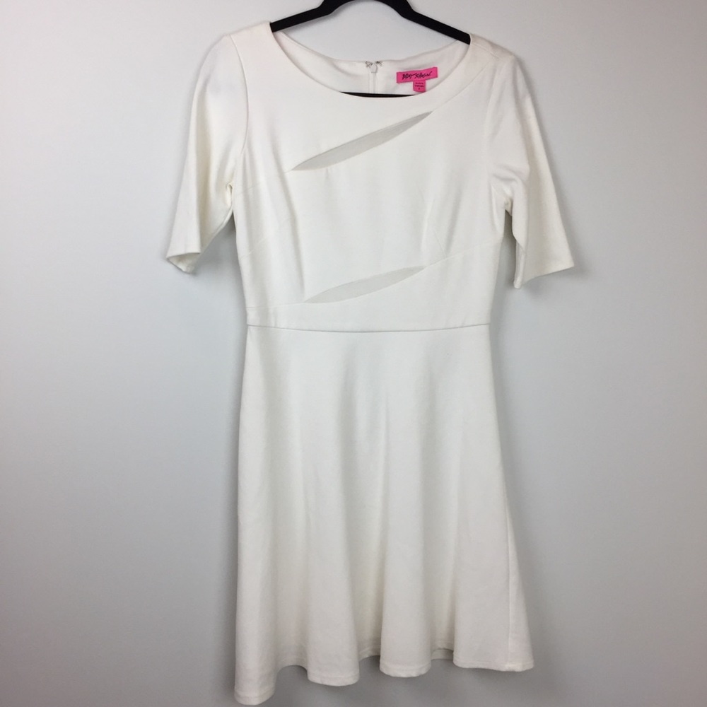 Betsey Johnson Ivory Skater Dress Mesh Inserts 6